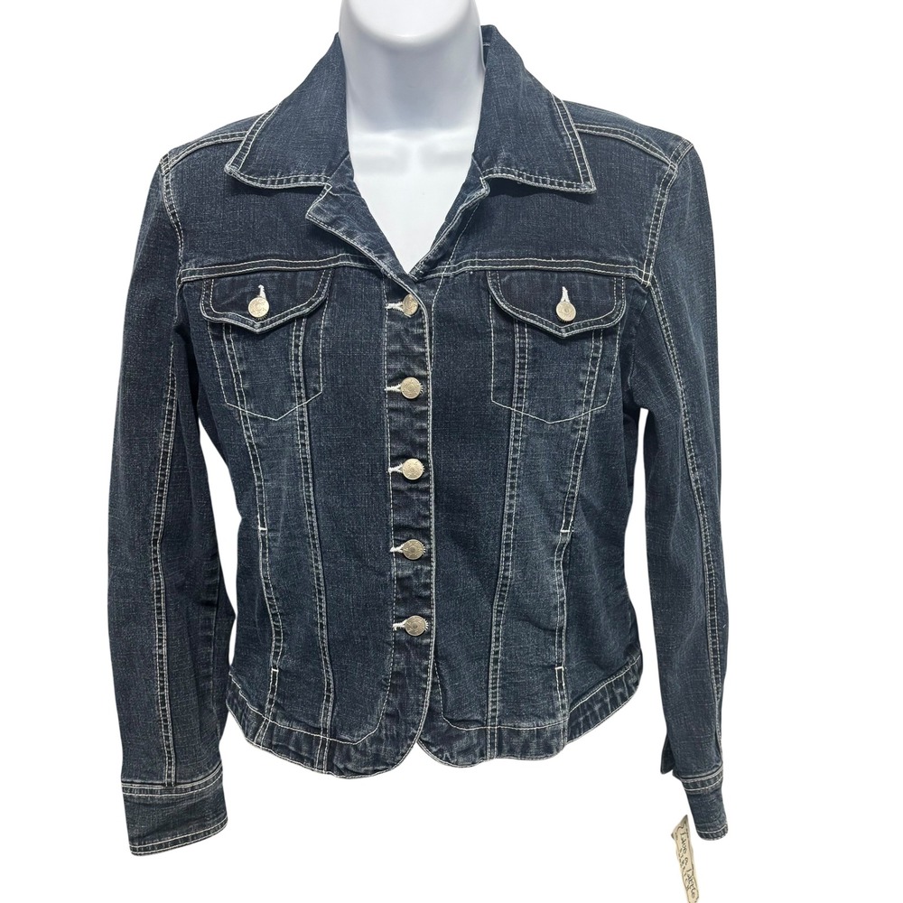 Live a Little Women Petite Small Indigo Stretch Denim Jacket Contrast Stitch NEW